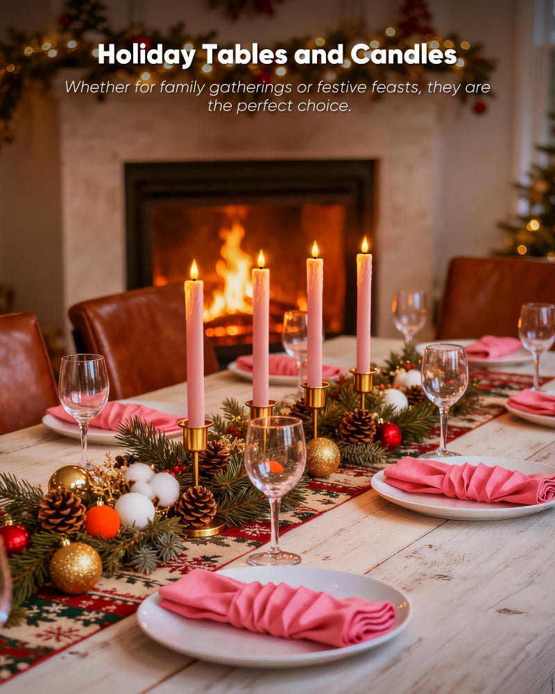 Homemory 6 Pcs Real Wax Pink Flameless Taper Candles with Remote Timer, 9.6 Inches LED Fake Candlesticks, LED Candle with 3D Flickering Flame for Romantic Wedding, Dinner, Xmas Anniversary Decor - Image 5