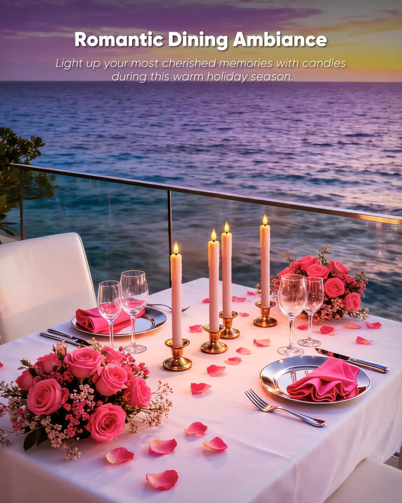 Homemory 6 Pcs Real Wax Pink Flameless Taper Candles with Remote Timer, 9.6 Inches LED Fake Candlesticks, LED Candle with 3D Flickering Flame for Romantic Wedding, Dinner, Xmas Anniversary Decor - Image 2