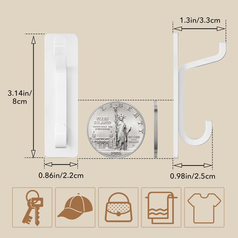 خطاف باب بيكبيف، لاصق للغاية يتحمل حتى 10 أرطال (كحد أقصى)، حامل من الفولاذ المقاوم للصدأ لتعليق المناشف والمعاطف والملابس والمحافظ والقبعات والمفاتيح، علاقة حائط بيضاء ذاتية اللصق للاستخدام الشاق في الحمام والمطبخ، عبوة من 6 قطع - Image 4