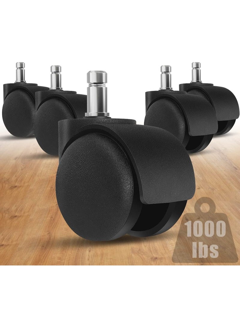 Office Chair Wheels - 2 Inch Chair Caster Wheel Set of 5, Heavy Duty Chair Wheel Replacement Supports 1000 lbs, No Noise, Suitable for Hardwood Floors and Carpets - Image 1