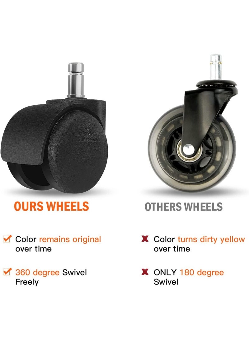 Office Chair Wheels - 2 Inch Chair Caster Wheel Set of 5, Heavy Duty Chair Wheel Replacement Supports 1000 lbs, No Noise, Suitable for Hardwood Floors and Carpets - Image 3