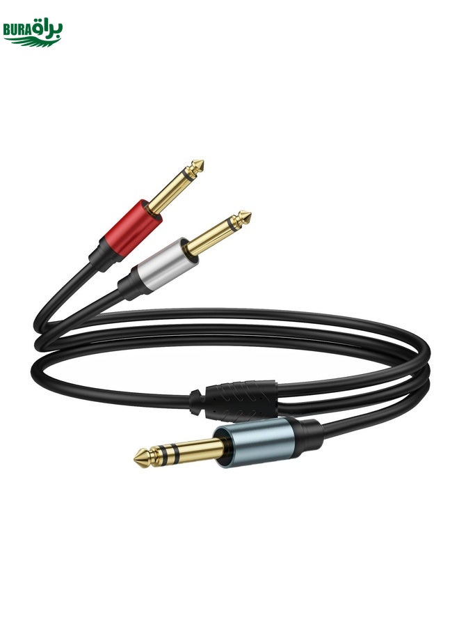 BURAQ 1m Gold Plated 6.35mm Male Dual Sound TRS Stereo to 2 x 6.35mm Male TS Mono Y Splitter Adapter Audio Cable(Black) - Image 1
