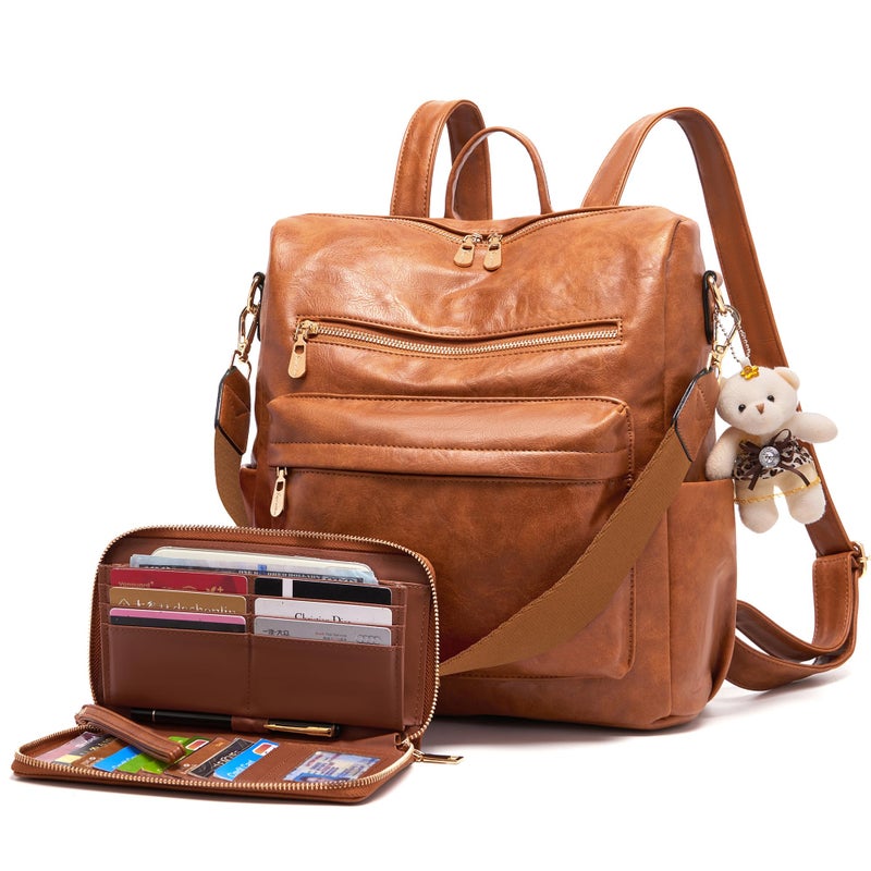 Soperwillton Women Backpack Purse Multipurpose Design Handbags Shoulder Bag PU Leather Travel bag Backpack Set 2pcs - Image 1