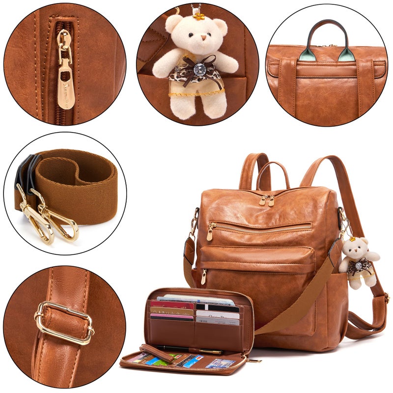 Soperwillton Women Backpack Purse Multipurpose Design Handbags Shoulder Bag PU Leather Travel bag Backpack Set 2pcs - Image 4