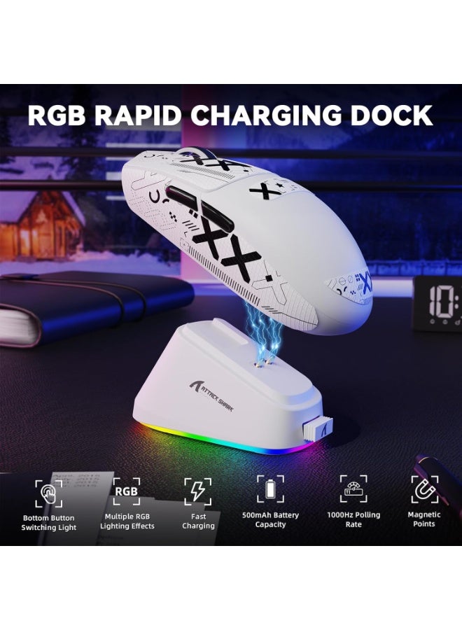 هجوم القرش ماوس ألعاب لاسلكي G3PRO مع قاعدة شحن RGB، اتصال سلكي 2.4 جيجا هرتز/USB-C/بلوتوث، مستشعر بصري PAW3311، معدل استجابة 1K قابل للتعديل، دقة 25K نقطة في البوصة، بطارية 500 مللي أمبير، وزن خفيف للغاية 59 جرامًا - Image 2