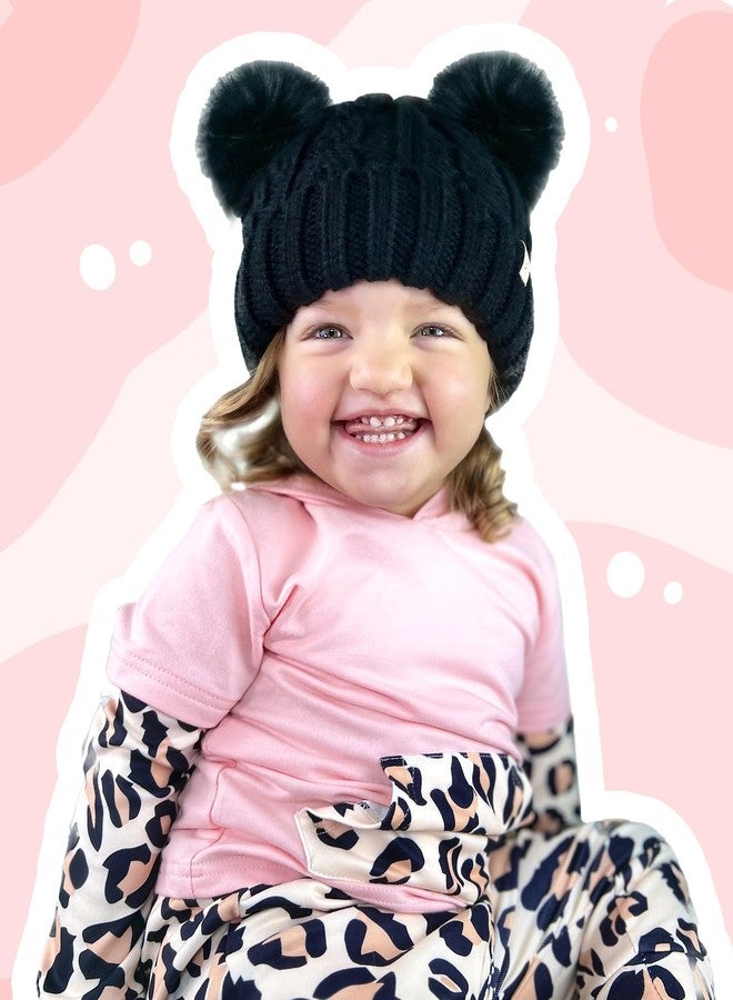 FURTALK Toddler Warm Winter Hat Kids Baby Knitted Soft Beanie with Double Faux Fur Pom Poms for Girls Boys Black with Black Pom,6-24 Months - Image 3