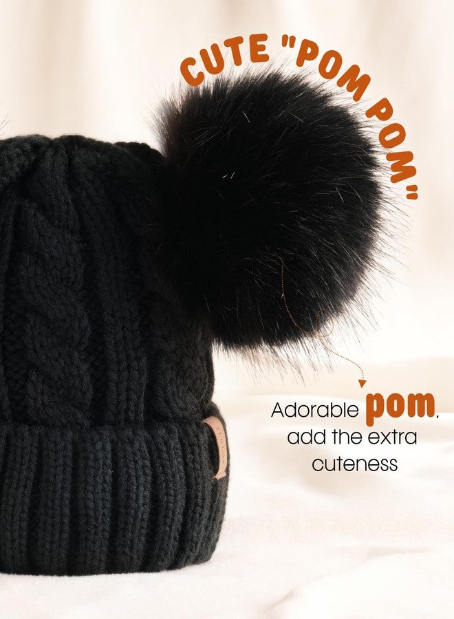 FURTALK Toddler Warm Winter Hat Kids Baby Knitted Soft Beanie with Double Faux Fur Pom Poms for Girls Boys Black with Black Pom,6-24 Months - Image 4
