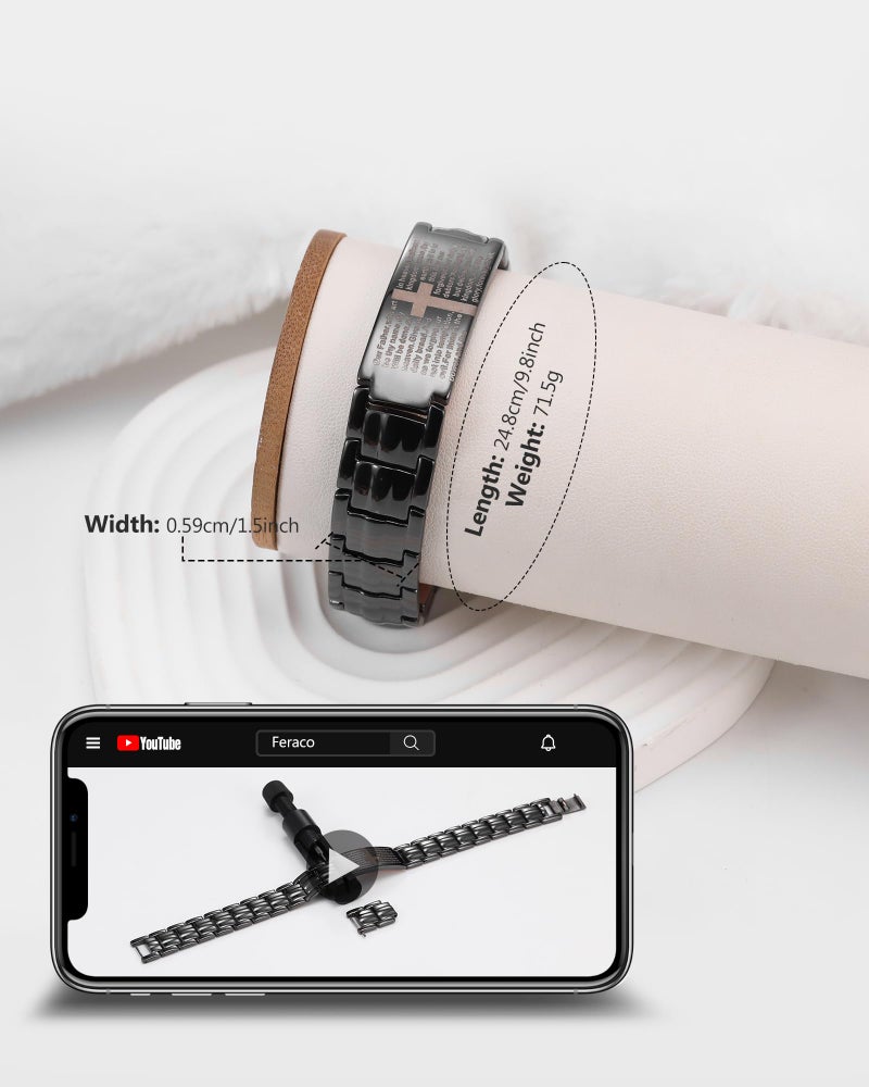 Feraco Copper Cross Bracelet for Men,99.99% Pure Copper Magnetic Therapy Bracelets with 46 Magnetsï¼ˆBlackï¼‰ - Image 4