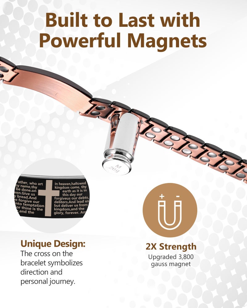 Feraco Copper Cross Bracelet for Men,99.99% Pure Copper Magnetic Therapy Bracelets with 46 Magnetsï¼ˆBlackï¼‰ - Image 3