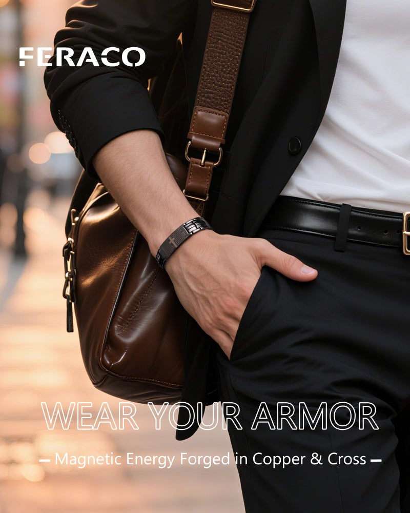 Feraco Copper Cross Bracelet for Men,99.99% Pure Copper Magnetic Therapy Bracelets with 46 Magnetsï¼ˆBlackï¼‰ - Image 5