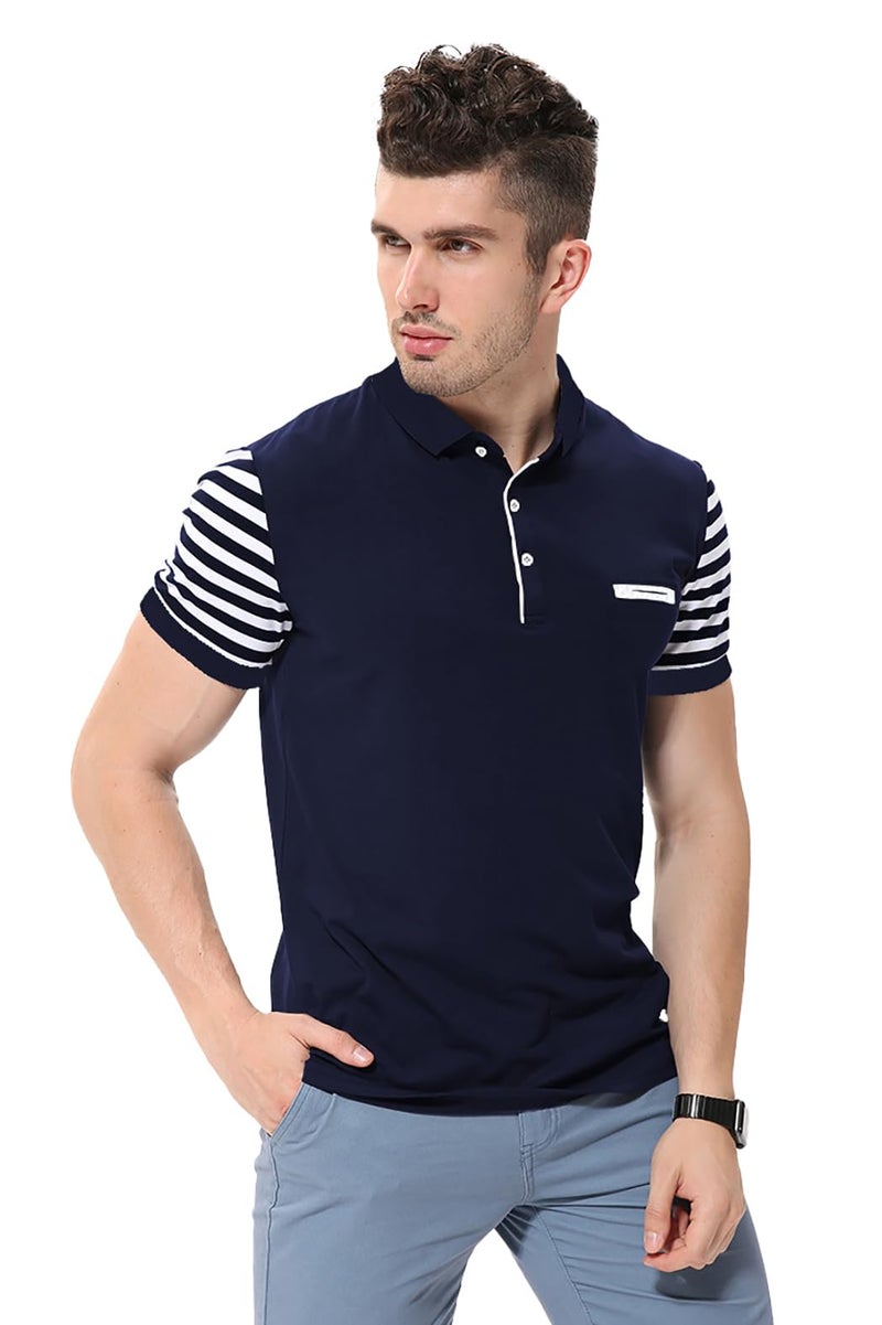 fanideaz Regular Fit Half Sleeve Striped Classic Polos T Shirts for Men || Polo T-Shirt || Collar Tshirt for Men || Tshirt for Mens Polo_Dark Blue_5006_M - Image 2