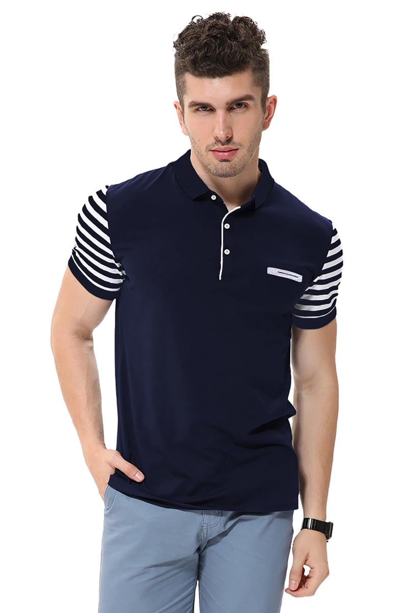 fanideaz Regular Fit Half Sleeve Striped Classic Polos T Shirts for Men || Polo T-Shirt || Collar Tshirt for Men || Tshirt for Mens Polo_Dark Blue_5006_M - Image 5