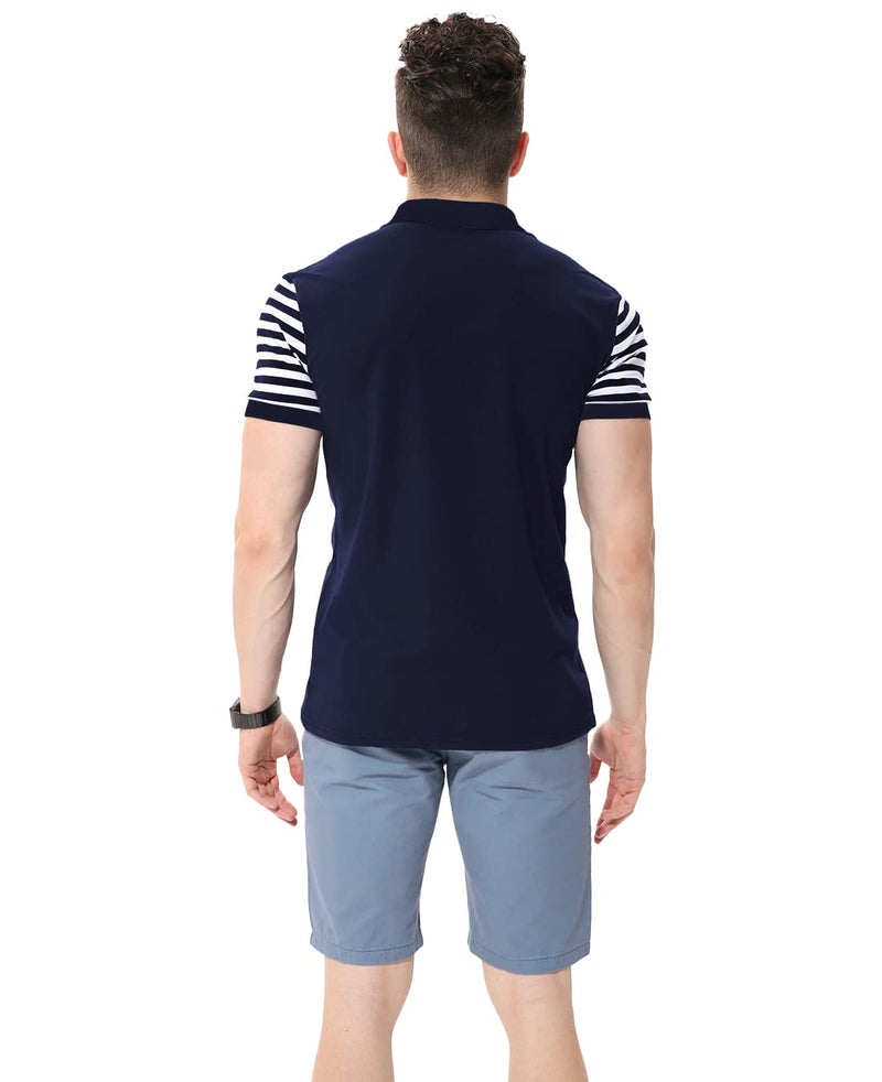 fanideaz Regular Fit Half Sleeve Striped Classic Polos T Shirts for Men || Polo T-Shirt || Collar Tshirt for Men || Tshirt for Mens Polo_Dark Blue_5006_M - Image 4