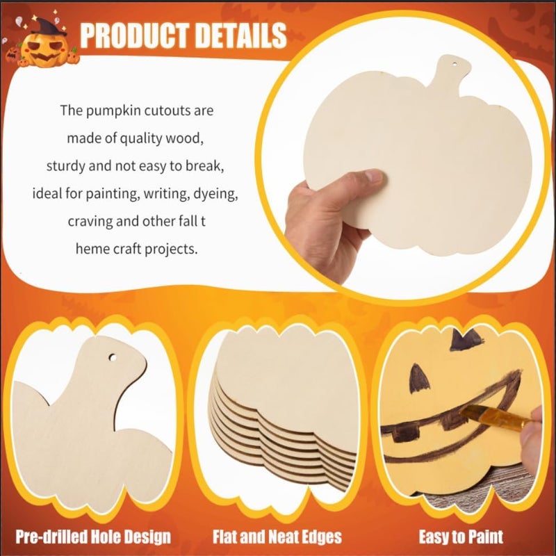 AWIZOM 12 Pcs Wooden Pumpkin Cutouts Unfinished Wood Fall Ornaments Blank Thanksgiving Signs for DIY Crafts Project Halloween Autumn Harvest Home Hanging Decorations 787x709 - Image 3