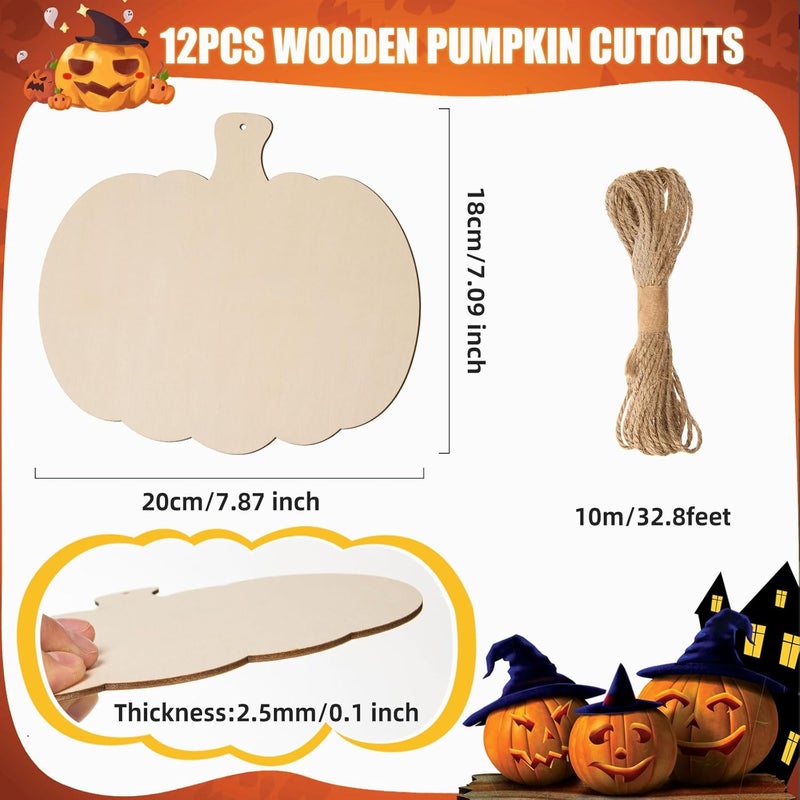 AWIZOM 12 Pcs Wooden Pumpkin Cutouts Unfinished Wood Fall Ornaments Blank Thanksgiving Signs for DIY Crafts Project Halloween Autumn Harvest Home Hanging Decorations 787x709 - Image 2