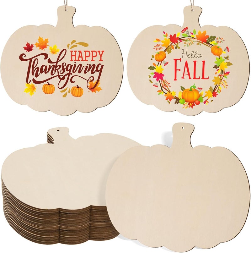 AWIZOM 12 Pcs Wooden Pumpkin Cutouts Unfinished Wood Fall Ornaments Blank Thanksgiving Signs for DIY Crafts Project Halloween Autumn Harvest Home Hanging Decorations 787x709 - Image 1