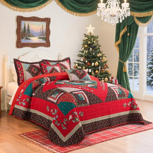 BEDIFANY Christmas King Size Quilt Set - Cotton Bedspreads King for Bed - Lightweight Farmhouse King Quilt Bedding Sets for All Seasons, 3 Pieces - Image 2