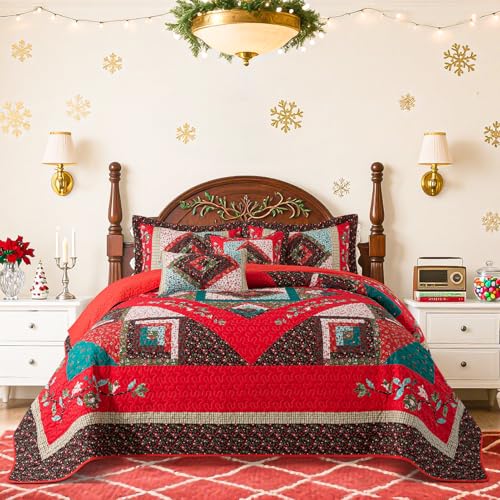BEDIFANY Christmas King Size Quilt Set - Cotton Bedspreads King for Bed - Lightweight Farmhouse King Quilt Bedding Sets for All Seasons, 3 Pieces - Image 1