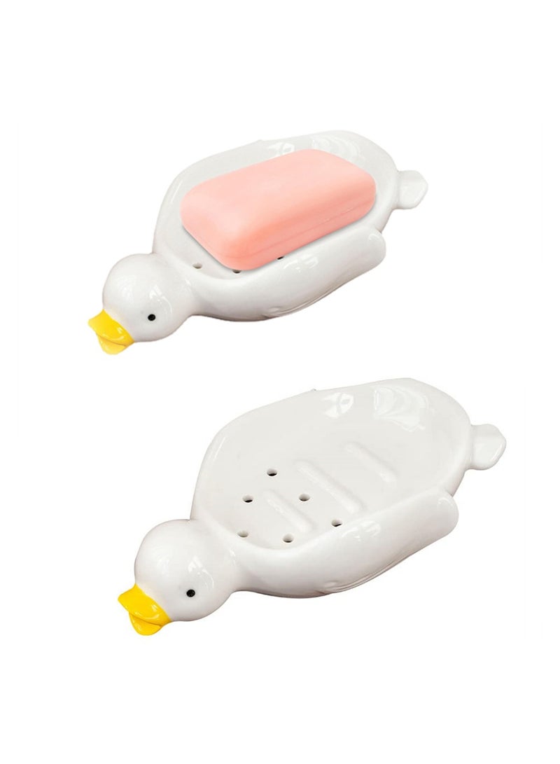 Cute Cartoon Duck Ceramic Soap Dish Self Draining Holder for Bathroom Shower Kitchen Sink - Image 1