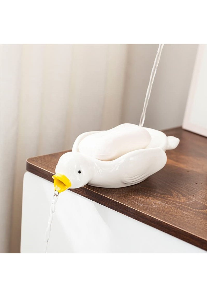 Cute Cartoon Duck Ceramic Soap Dish Self Draining Holder for Bathroom Shower Kitchen Sink - Image 2