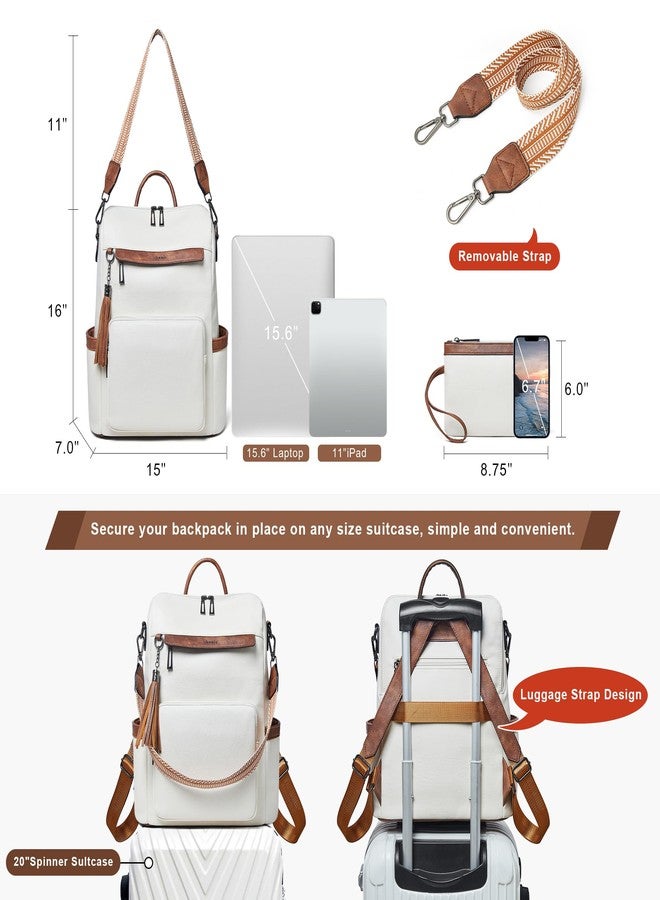Shrrie Vegan Leather Backpack for Women Backpack Purse 14 inch Laptop Backpack for College Travel Work - Image 4