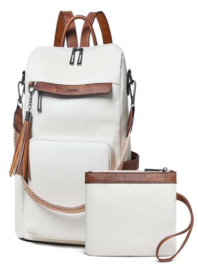 Shrrie Vegan Leather Backpack for Women Backpack Purse 14 inch Laptop Backpack for College Travel Work - Image 1