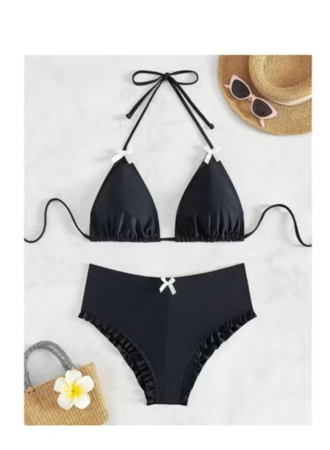 هنادى بكيني قطعتين باللون الأسود – خامة زبدة كوري ليكرا عالية الجودة، التصميم الأنيق والمريح – HN 6041 - Image 1