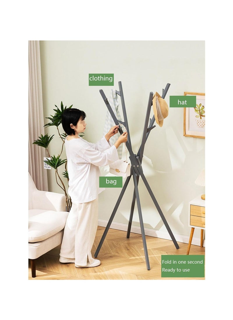 Generic Coat Rack, Foldable Clothings Wardrobe Organizer Garment Rack with 8 Hooks Space Saving and Easy to Assemble for Living Room Bedroom Hallway  - Image 5