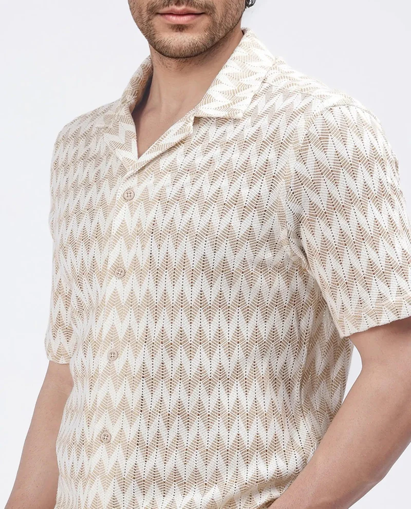 Rare Rabbit Men's Classic Solid Pattern Crochet Shirt