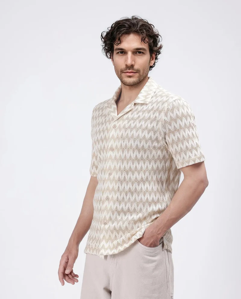 Rare Rabbit Men's Classic Solid Pattern Crochet Shirt