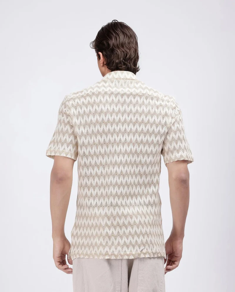Rare Rabbit Men's Classic Solid Pattern Crochet Shirt