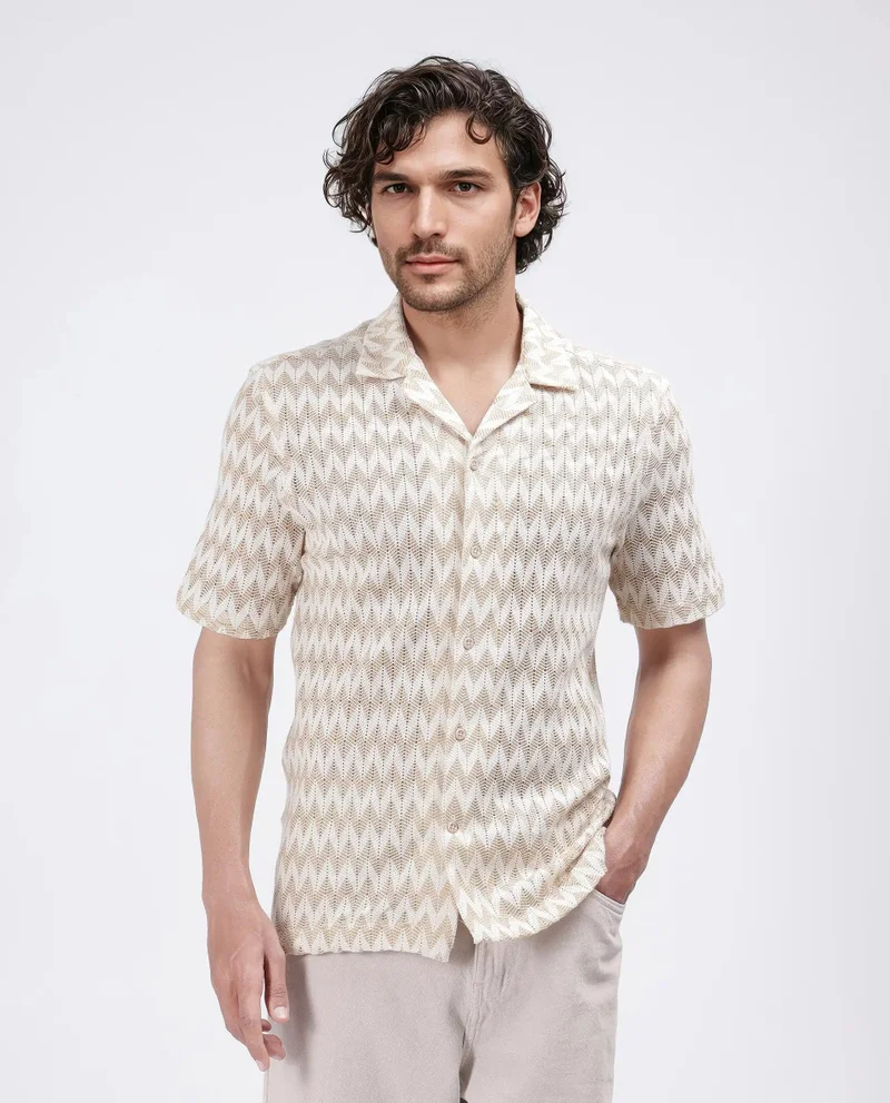 Rare Rabbit Men's Classic Solid Pattern Crochet Shirt