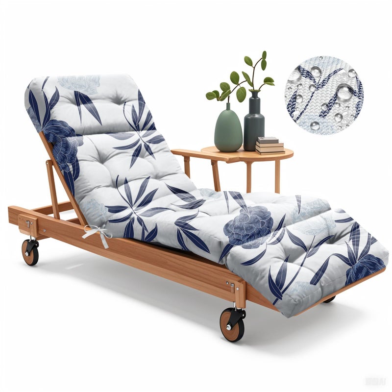 Uthem Outdoor Chaise Lounge Chair Cushion 75.1 x 22.8 x 4.7 Inches 100% Waterproof Replacement Cotton Patio Pool Lounge Chair Cushion for Outdoor Furniture with Ties, Blue Enchantress - Image 1