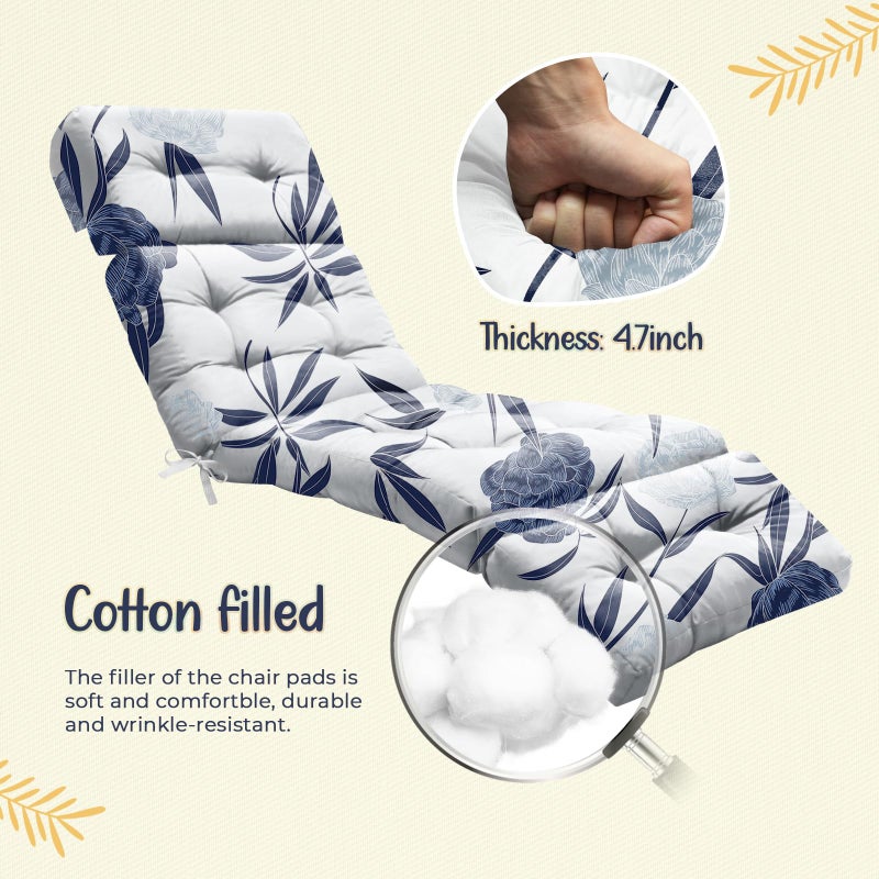Uthem Outdoor Chaise Lounge Chair Cushion 75.1 x 22.8 x 4.7 Inches 100% Waterproof Replacement Cotton Patio Pool Lounge Chair Cushion for Outdoor Furniture with Ties, Blue Enchantress - Image 5