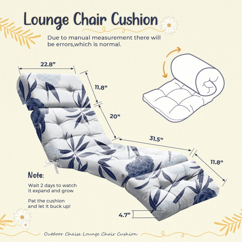Uthem Outdoor Chaise Lounge Chair Cushion 75.1 x 22.8 x 4.7 Inches 100% Waterproof Replacement Cotton Patio Pool Lounge Chair Cushion for Outdoor Furniture with Ties, Blue Enchantress - Image 2