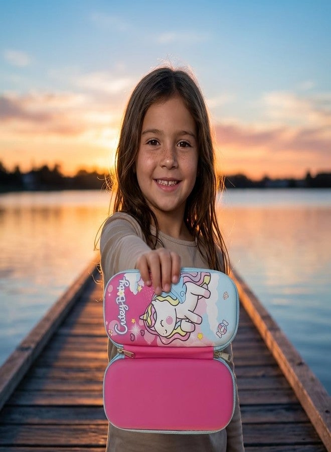 DK trades Pink Unicorn Pencil Pouch | School Pencil Case for Kids | Pen-Pencil Box for Kids | Geometry Box | Compass Box | School Stationery Supplies Box - Image 5