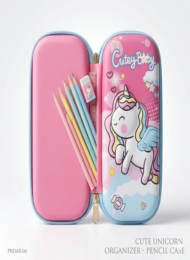 DK trades Pink Unicorn Pencil Pouch | School Pencil Case for Kids | Pen-Pencil Box for Kids | Geometry Box | Compass Box | School Stationery Supplies Box - Image 2