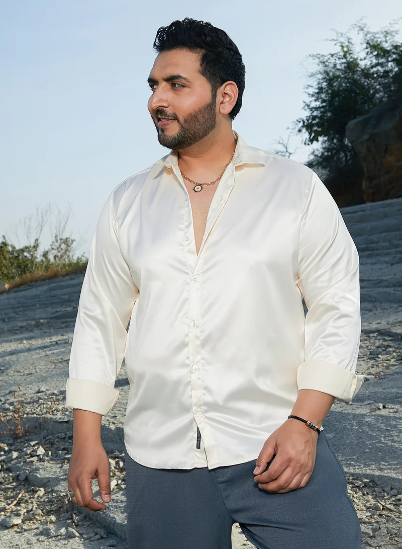 Instafab Plus Instafab Plus Men's Pale Yellow Satin Lustre Shirt For Casual Wear | Spread Collar | Long Cuffed Sleeves | Button Closure | Plus Size Shirt Crafted With Comfort Fit For Everyday Wear