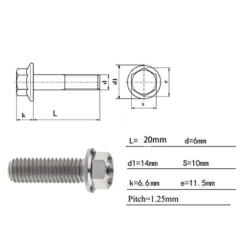 Wanyifa Titanium Hex Small Flange Head Bolt M8 15 20 25 30 35 40 45 50 55 60 65mm x1.25mm Pack of 4 (M8x20mm, Normal Titanium) - Image 2