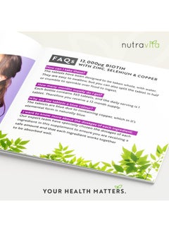Nutravita Biotin Hair Growth Supplement 12000mcg with Zinc Selenium and Copper Full Year Supply 365 Vegan High Strength Biotin Tablets for Hair Supports Hair Skin and Nail Growth Hair Growth Nutravita  - Image 2