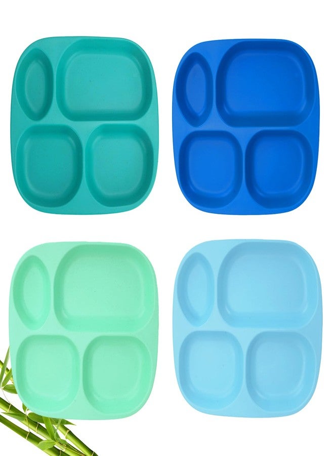 shopwithgreen Bamboo Divided Plates for Kids Adults - Dinnerware Set for Toddlers Kids Children Baby, Toddler Dinner Plates, BPA Free, Stackable, Dishwasher Safe, 9.4 inch, Set of 4 - Image 1