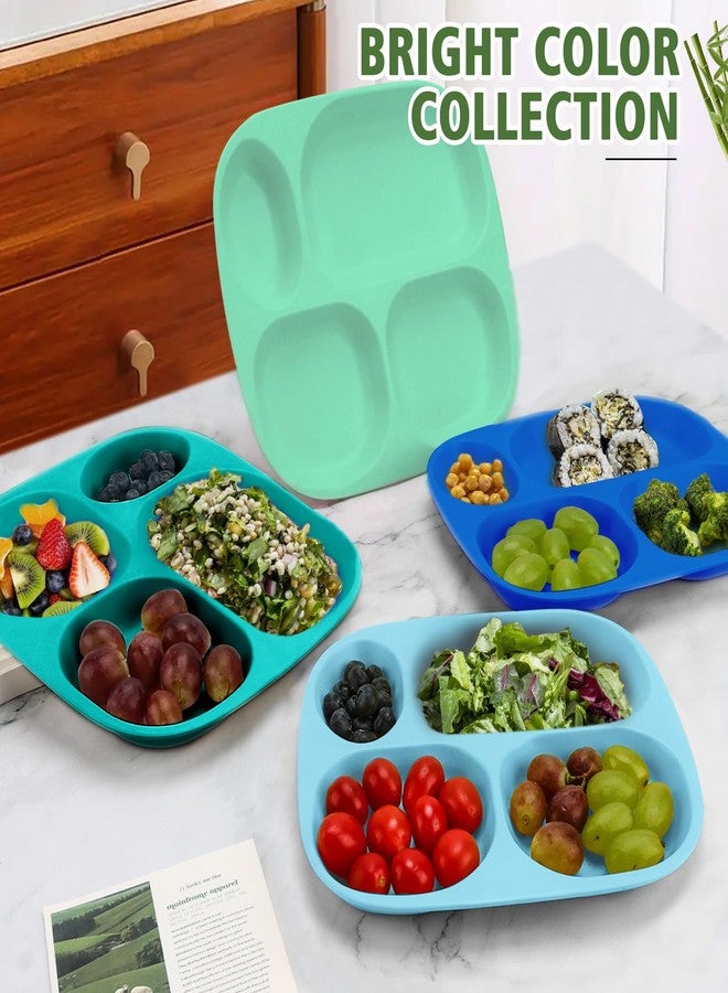 shopwithgreen Bamboo Divided Plates for Kids Adults - Dinnerware Set for Toddlers Kids Children Baby, Toddler Dinner Plates, BPA Free, Stackable, Dishwasher Safe, 9.4 inch, Set of 4 - Image 3