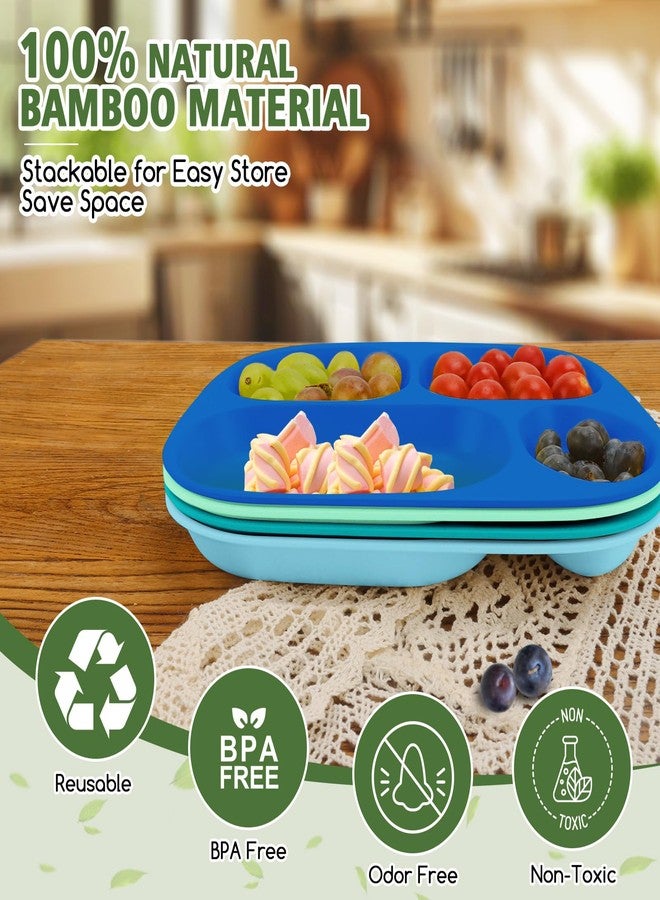 shopwithgreen Bamboo Divided Plates for Kids Adults - Dinnerware Set for Toddlers Kids Children Baby, Toddler Dinner Plates, BPA Free, Stackable, Dishwasher Safe, 9.4 inch, Set of 4 - Image 2