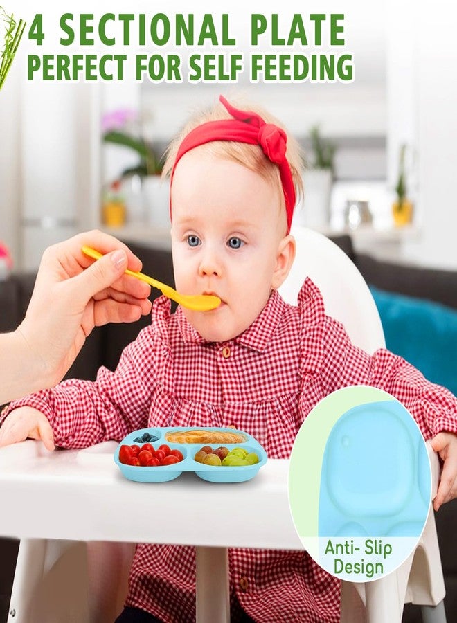 shopwithgreen Bamboo Divided Plates for Kids Adults - Dinnerware Set for Toddlers Kids Children Baby, Toddler Dinner Plates, BPA Free, Stackable, Dishwasher Safe, 9.4 inch, Set of 4 - Image 4