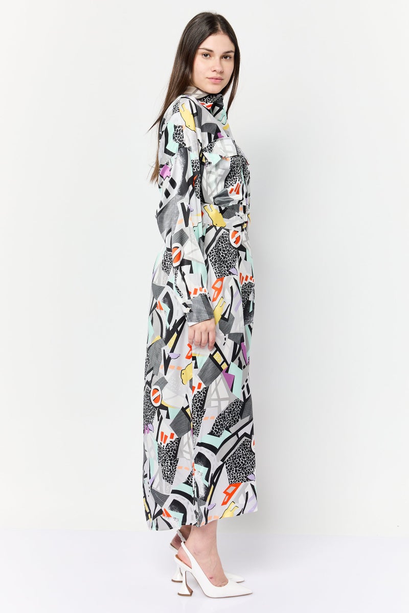 ESPRIT فستان ماكسي مزين بطبعة شاملة للنساء، متعدد الألوان - Image 3