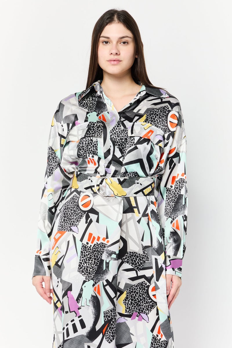 ESPRIT فستان ماكسي مزين بطبعة شاملة للنساء، متعدد الألوان - Image 2