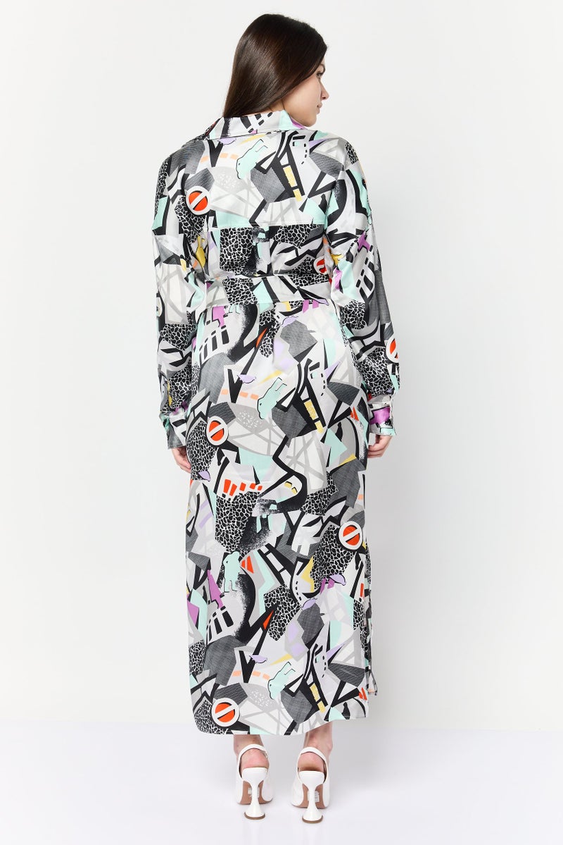 ESPRIT فستان ماكسي مزين بطبعة شاملة للنساء، متعدد الألوان - Image 4