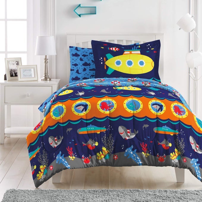 KIDS 7PIECE COMPLETE SET EASYWASH SUPER SOFT MICROFIBER COMFORTER BEDDING FULL NAVY SUBMARINE