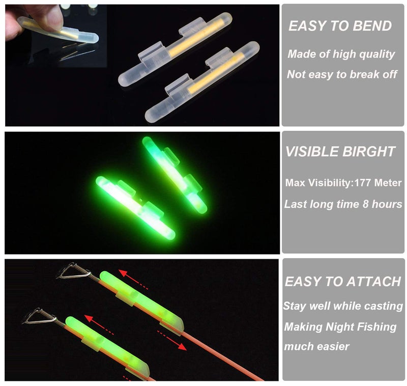 THKFISH Fishing Glow Sticks Rod Tip Glow Sticks Fishing Rod Floats Glow Stick Fishing Rod Night Fishing Light Fishing Green Fluorescent Light 100pcs(50bags) #L - Image 3