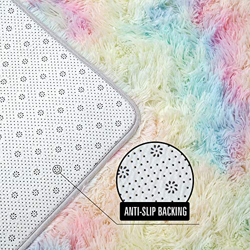 AROGAN Soft Rainbow Area Rugs for Girls Room 5x8 Feet, Fluffy Girls Bedroom Rugs, Princess Rug, Cute Colorful Carpet for Kids Teens Nursery Toddler, Pink - Image 2